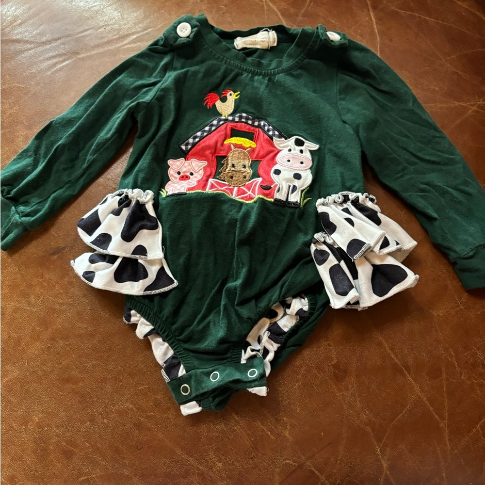 Bubble romper farm animal long sleeve